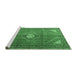 Sideview of Machine Washable Medallion Emerald Green Traditional Area Rugs, wshtr2896emgrn