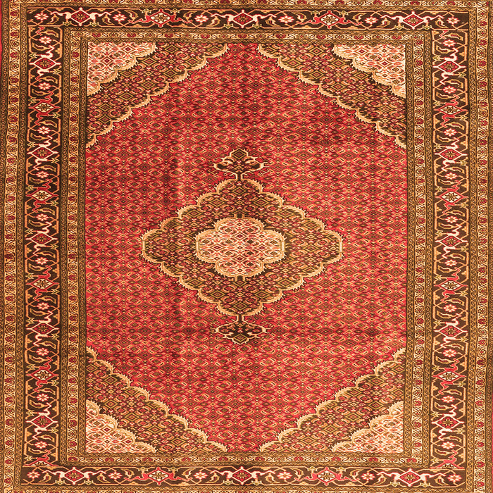 Round Machine Washable Medallion Orange Traditional Area Rugs, wshtr2896org
