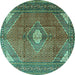 Round Medallion Turquoise Traditional Rug, tr2896turq