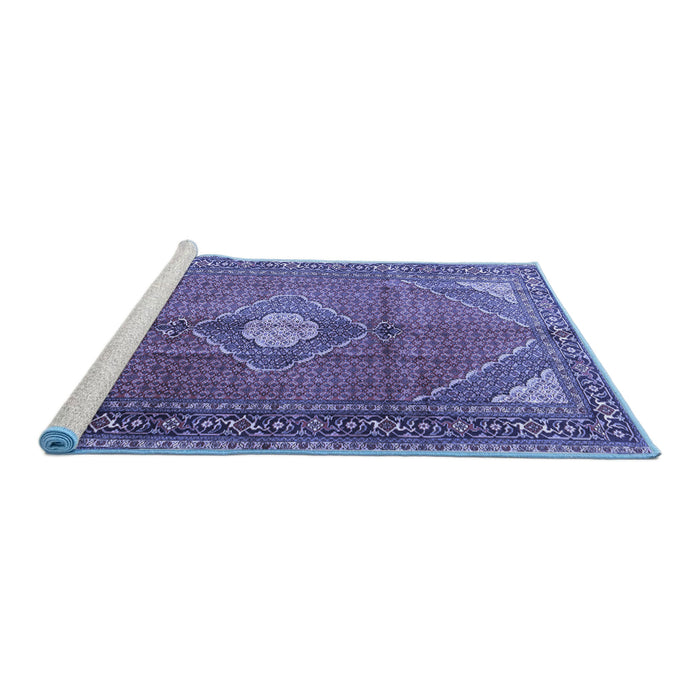 Sideview of Machine Washable Medallion Blue Traditional Rug, wshtr2896blu
