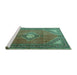 Sideview of Machine Washable Medallion Turquoise Traditional Area Rugs, wshtr2896turq