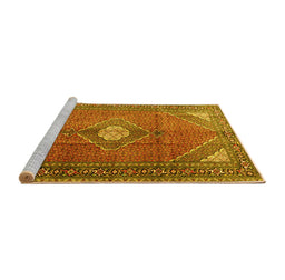 Sideview of Machine Washable Medallion Yellow Traditional Rug, wshtr2896yw