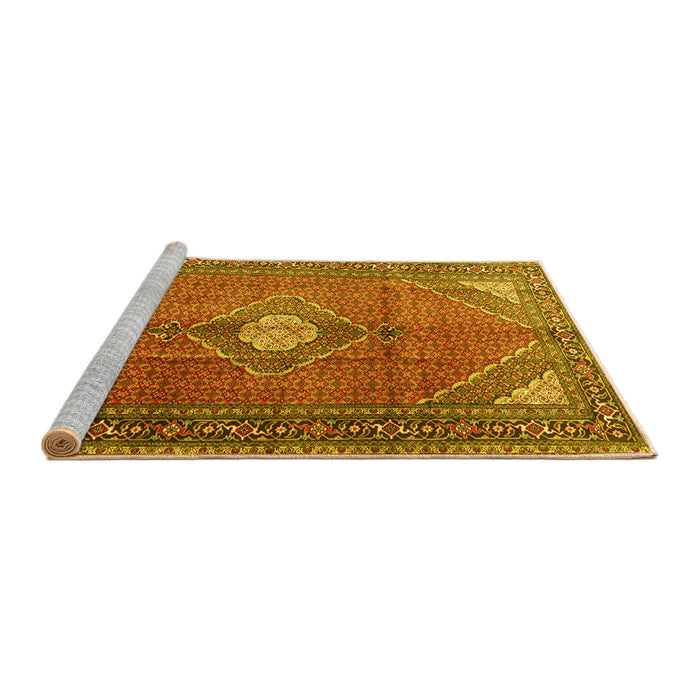 Sideview of Machine Washable Medallion Yellow Traditional Rug, wshtr2896yw