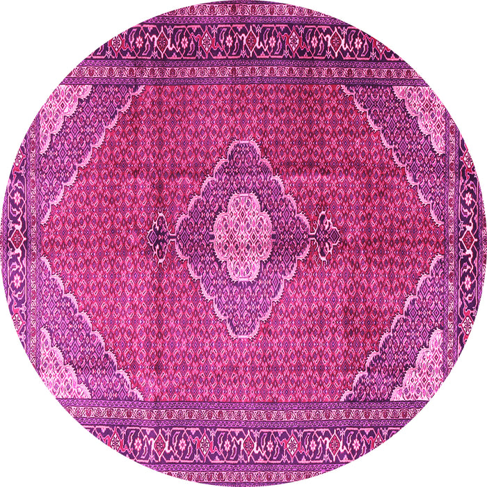 Round Machine Washable Medallion Pink Traditional Rug, wshtr2896pnk