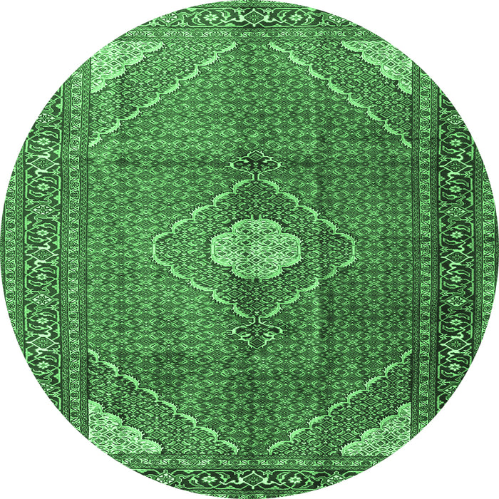 Round Machine Washable Medallion Emerald Green Traditional Area Rugs, wshtr2896emgrn