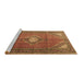 Sideview of Machine Washable Medallion Brown Traditional Rug, wshtr2896brn