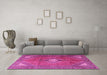 Machine Washable Medallion Pink Traditional Rug in a Living Room, wshtr2896pnk