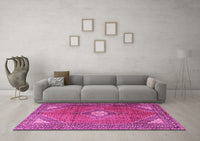 Machine Washable Medallion Pink Traditional Rug, wshtr2896pnk