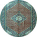 Round Machine Washable Medallion Light Blue Traditional Rug, wshtr2896lblu