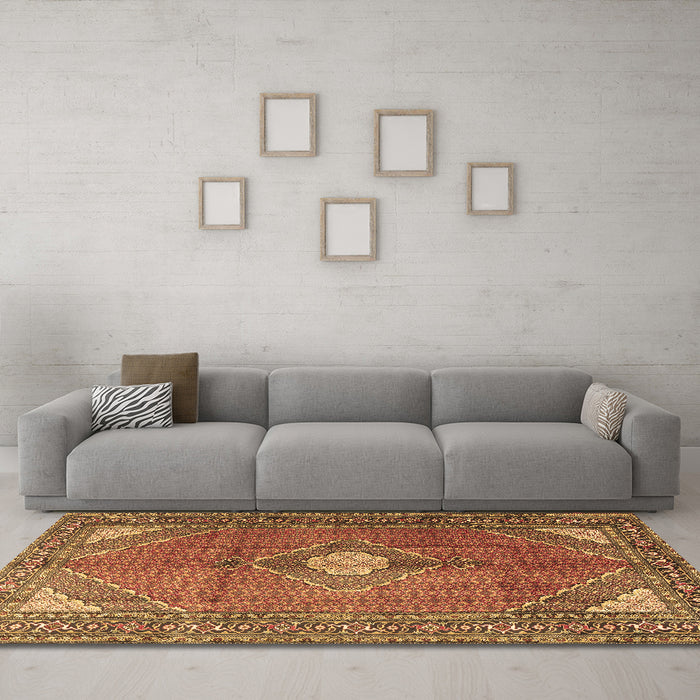 Machine Washable Medallion Brown Traditional Rug in a Living Room,, wshtr2896brn