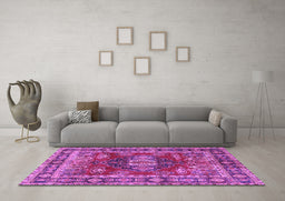 Machine Washable Persian Purple Traditional Area Rugs in a Living Room, wshtr2897pur