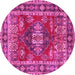 Round Machine Washable Persian Pink Traditional Rug, wshtr2897pnk