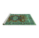 Sideview of Machine Washable Persian Turquoise Traditional Area Rugs, wshtr2897turq