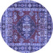 Round Machine Washable Persian Blue Traditional Rug, wshtr2897blu