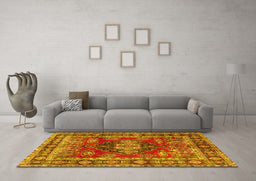 Machine Washable Persian Yellow Traditional Rug in a Living Room, wshtr2897yw