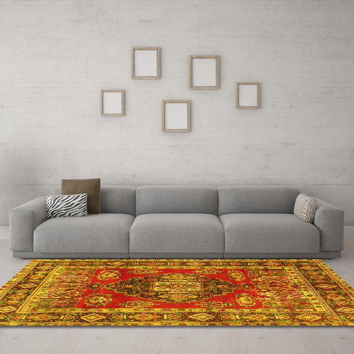 Machine Washable Persian Yellow Traditional Rug in a Living Room, wshtr2897yw