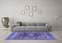 Machine Washable Persian Blue Traditional Rug, wshtr2897blu