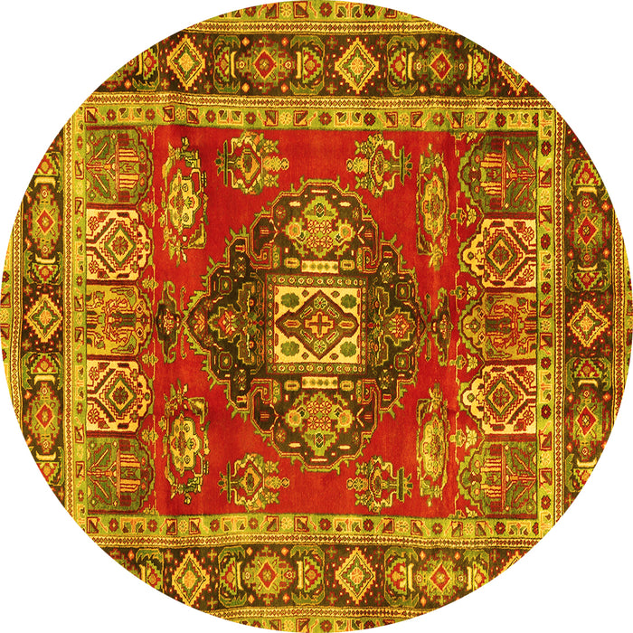 Round Machine Washable Persian Yellow Traditional Rug, wshtr2897yw