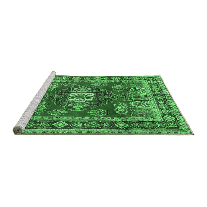 Sideview of Machine Washable Persian Emerald Green Traditional Area Rugs, wshtr2897emgrn