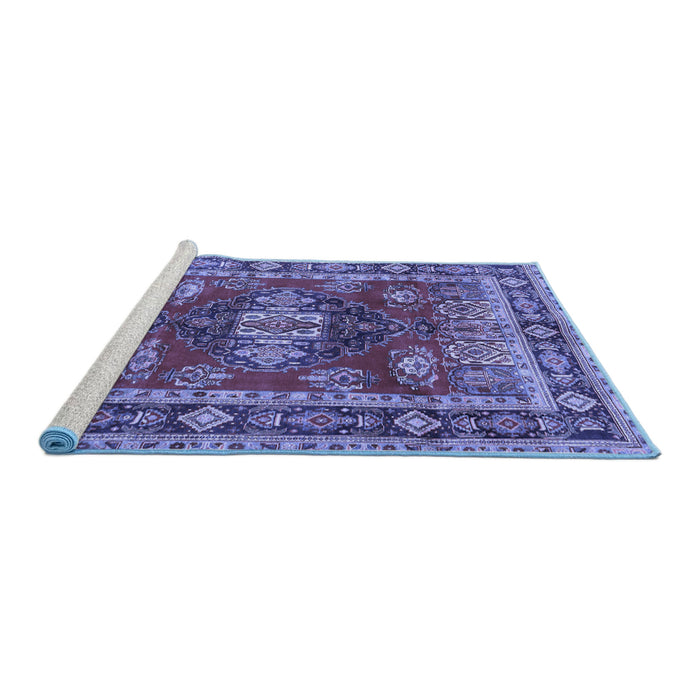 Sideview of Machine Washable Persian Blue Traditional Rug, wshtr2897blu