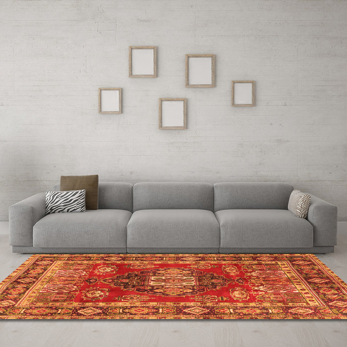 Machine Washable Persian Orange Traditional Area Rugs in a Living Room, wshtr2897org