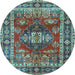 Round Machine Washable Persian Light Blue Traditional Rug, wshtr2897lblu