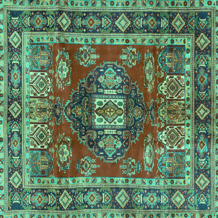Square Machine Washable Persian Turquoise Traditional Area Rugs, wshtr2897turq