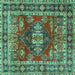 Square Machine Washable Persian Turquoise Traditional Area Rugs, wshtr2897turq