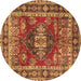 Round Machine Washable Persian Brown Traditional Rug, wshtr2897brn