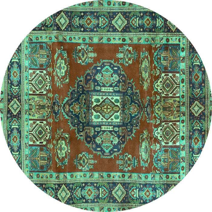 Round Machine Washable Persian Turquoise Traditional Area Rugs, wshtr2897turq