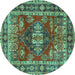 Round Machine Washable Persian Turquoise Traditional Area Rugs, wshtr2897turq