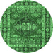 Round Machine Washable Persian Emerald Green Traditional Area Rugs, wshtr2897emgrn