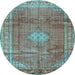 Round Machine Washable Persian Light Blue Traditional Rug, wshtr2898lblu