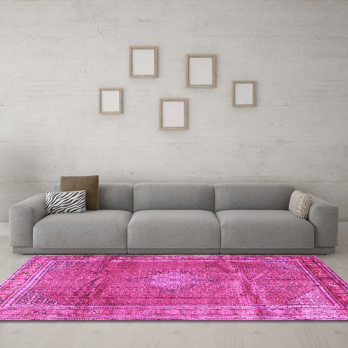 Machine Washable Persian Pink Traditional Rug in a Living Room, wshtr2898pnk