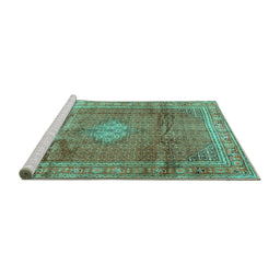 Sideview of Machine Washable Persian Turquoise Traditional Area Rugs, wshtr2898turq