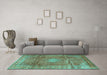 Machine Washable Persian Turquoise Traditional Area Rugs in a Living Room,, wshtr2898turq