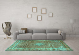Machine Washable Persian Turquoise Traditional Area Rugs in a Living Room,, wshtr2898turq
