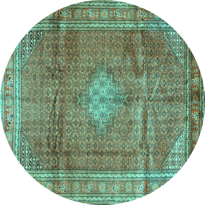 Round Persian Turquoise Traditional Rug, tr2898turq