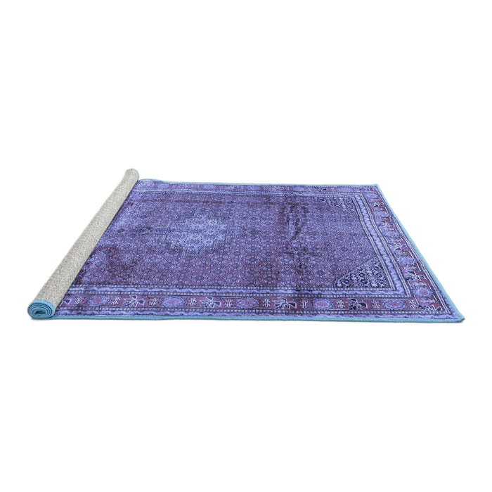 Sideview of Machine Washable Persian Blue Traditional Rug, wshtr2898blu
