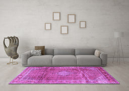 Machine Washable Persian Purple Traditional Area Rugs in a Living Room, wshtr2898pur