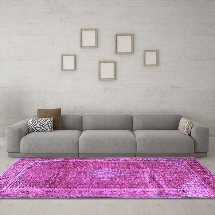 Machine Washable Persian Purple Traditional Area Rugs in a Living Room, wshtr2898pur