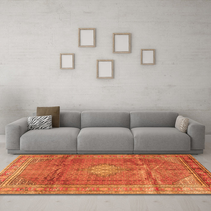 Machine Washable Persian Orange Traditional Area Rugs in a Living Room, wshtr2898org