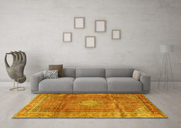 Machine Washable Persian Yellow Traditional Rug in a Living Room, wshtr2898yw