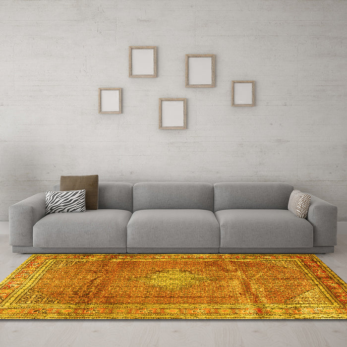 Machine Washable Persian Yellow Traditional Rug in a Living Room, wshtr2898yw