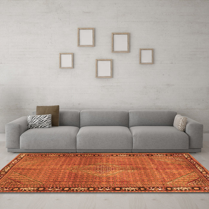 Machine Washable Persian Orange Traditional Area Rugs in a Living Room, wshtr2899org