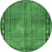 Round Persian Emerald Green Traditional Rug, tr2899emgrn