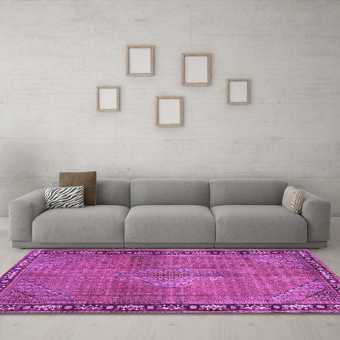 Machine Washable Persian Purple Traditional Area Rugs in a Living Room, wshtr2899pur