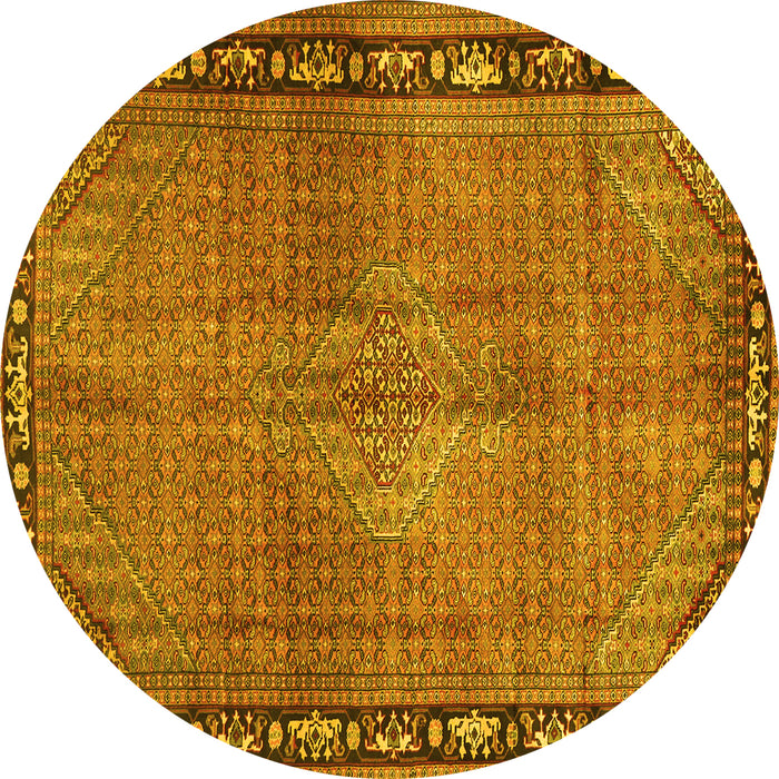 Round Machine Washable Persian Yellow Traditional Rug, wshtr2899yw