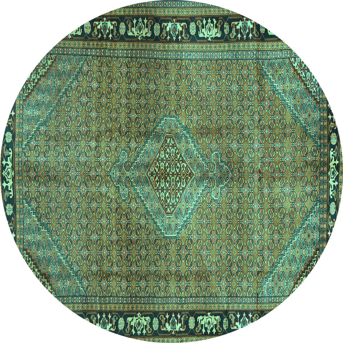 Round Persian Turquoise Traditional Rug, tr2899turq