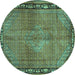 Round Persian Turquoise Traditional Rug, tr2899turq